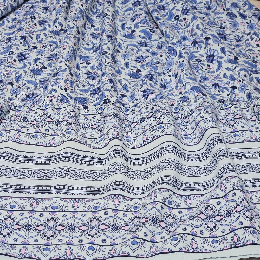 J. Jill Blue Floral Smocked Waist Rayon Midi Skirt Large Petite Easter Cottage - Picture 7 of 10